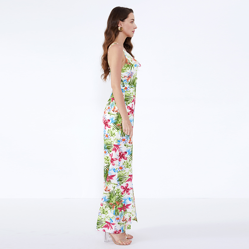 Samhraidh Scoilt Priontáil Floral Chustaim Píosa One Píosa Sín Vintage Jumpsuit