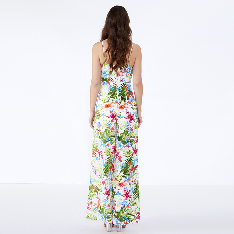 Samhraidh Scoilt Priontáil Floral Chustaim Píosa One Píosa Sín Vintage Jumpsuit