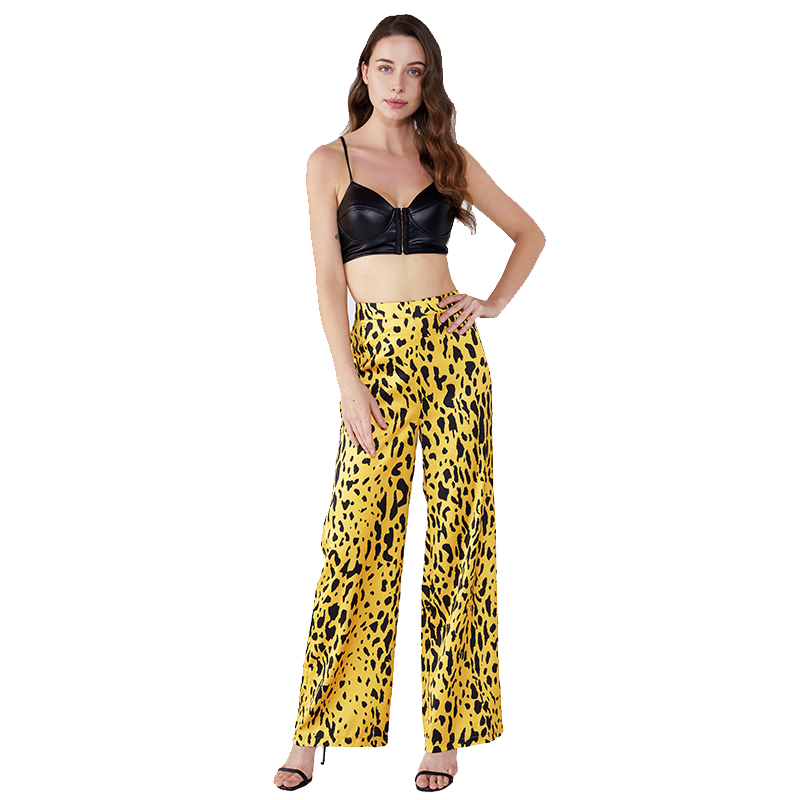 Uigeacht Leopard Buí Palazo Mná Mhuire Pants Le JCGJ190315037 Elastic