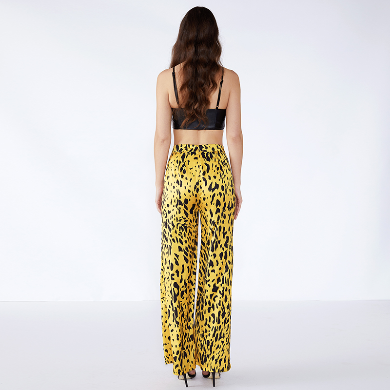 Uigeacht Leopard Buí Palazo Mná Mhuire Pants Le JCGJ190315037 Elastic