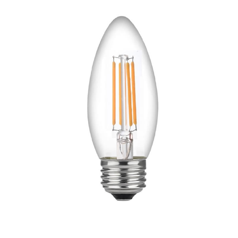 Bleibíní faoi stiúir 60 Watt Candelabra Bonn Meánach, Bleibíní Candelabra, filiméad Dimmable Geal 60 bleib LED faoi stiúir (Úsáidtear ach 4.5 vata), Bleibíní Cile faoi stiúir filiméid C37