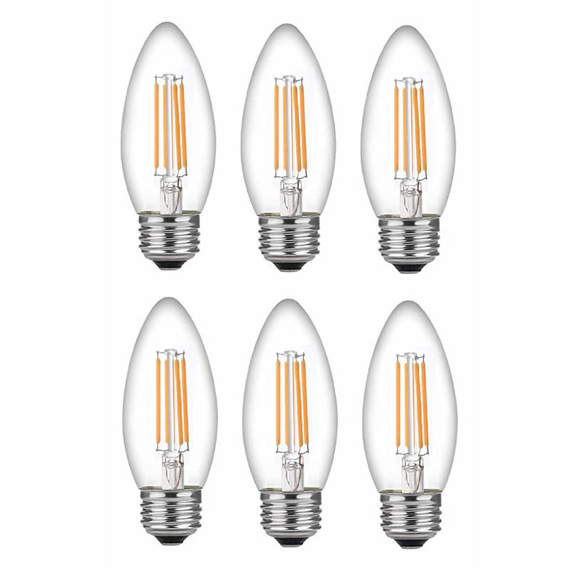 Bleibíní faoi stiúir 60 Watt Candelabra Bonn Meánach, Bleibíní Candelabra, filiméad Dimmable Geal 60 bleib LED faoi stiúir (Úsáidtear ach 4.5 vata), Bleibíní Cile faoi stiúir filiméid C37
