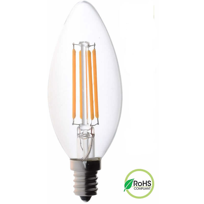Bleibíní faoi stiúir 60 Watt Candelabra Bonn Meánach, Bleibíní Candelabra, filiméad Dimmable Geal 60 bleib LED faoi stiúir (Úsáidtear ach 4.5 vata), Bleibíní Cile faoi stiúir filiméid C37