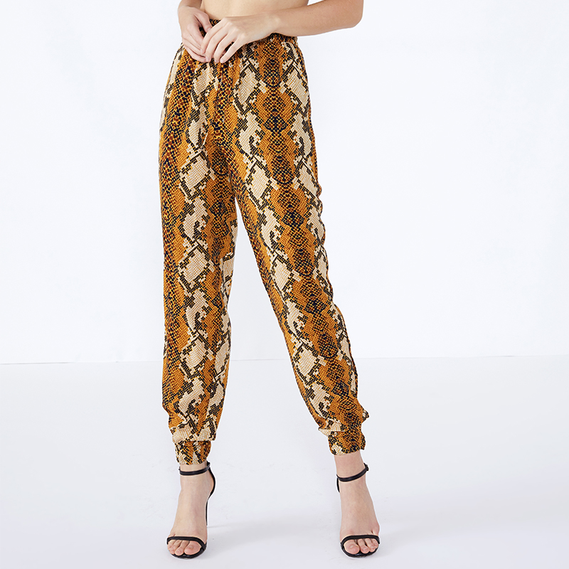 Patrún Nathair Snapentine Allamuigh Ard-Waist Palazzo Pants na mBan