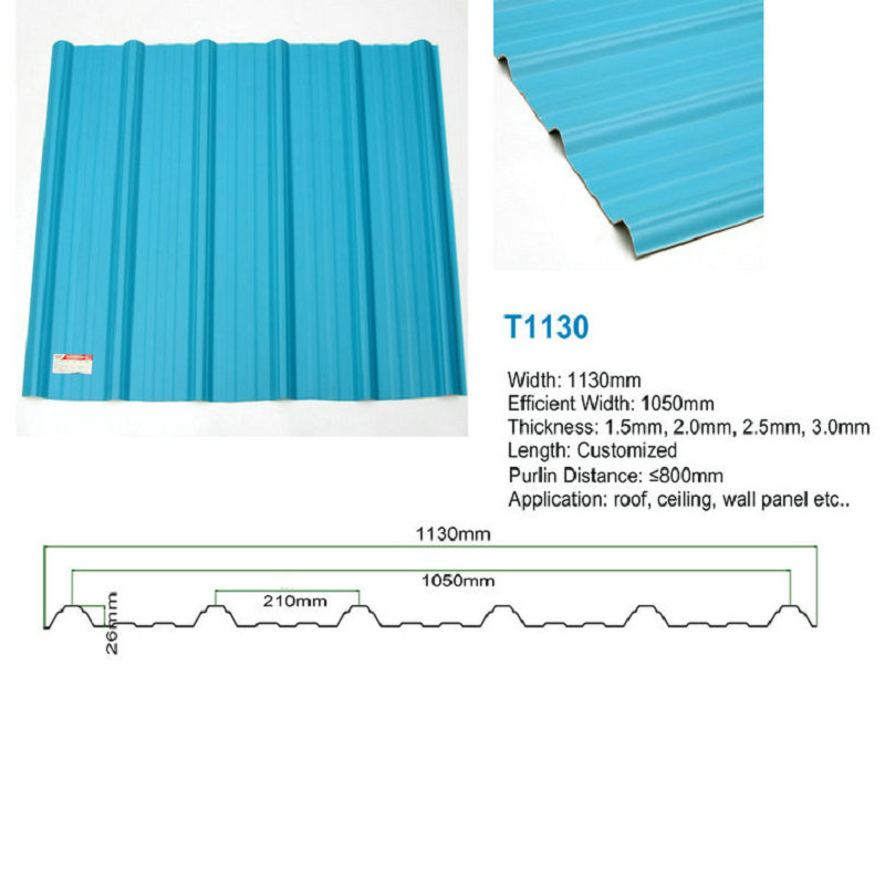 T1130 Tíleanna Díon Blue ASA PVC UPVC Díon Trapezoid Plaisteach Díon