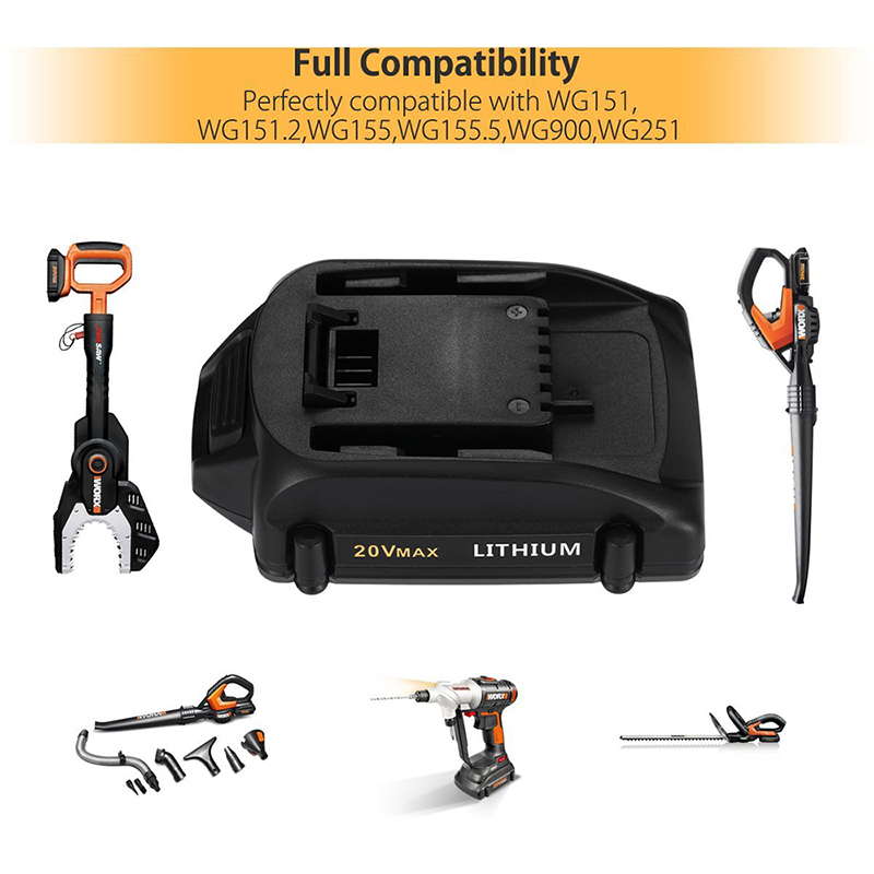 20V 2000mAh Cealla Battery Athsholáthair Li-ian le haghaidh Worx WA3525 Power Tools