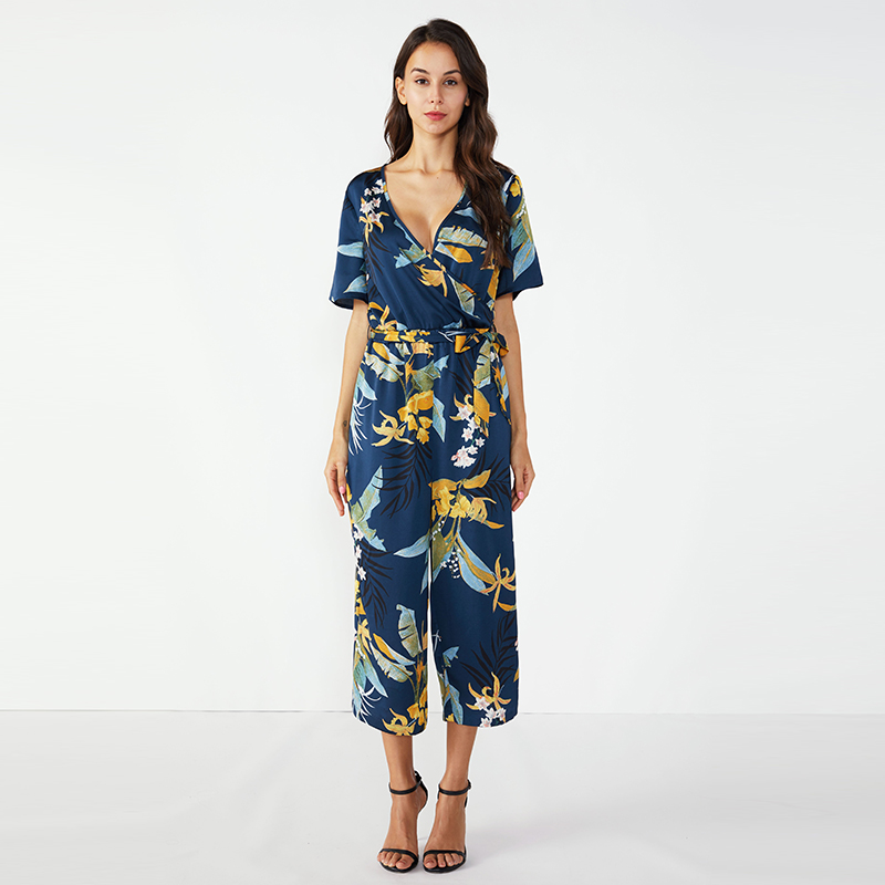 Na mBan déanta Saincheaptha Floral Chiffon Jumpsuit Floral