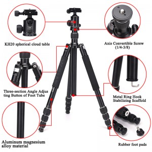 Diat AM294A KH20 Cóimhiotal Alúmanaim Iniompartha Video Ceamara Tripod Taisteal Solúbtha Tripod Ceamara Digiteach