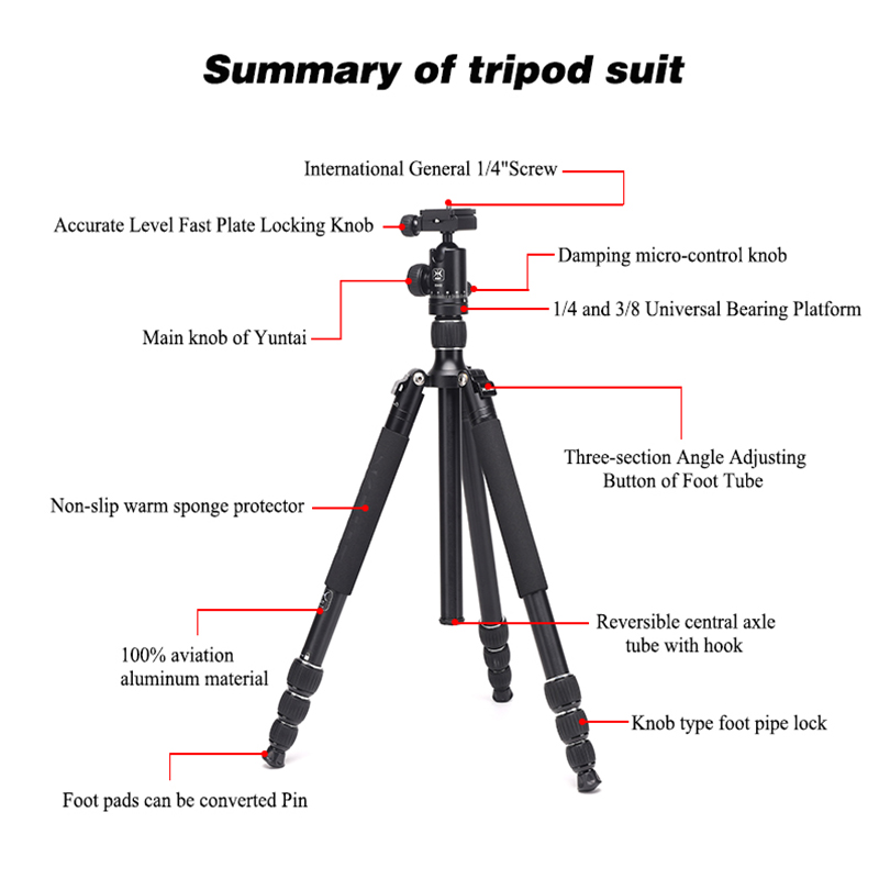 DIAT AM254A KH10 Ceamara Alúmanaim Tripod Chun Grianghrafadóireacht Stiúideo Gairmiúil Tripod Ceamara Lámhach Allamuigh