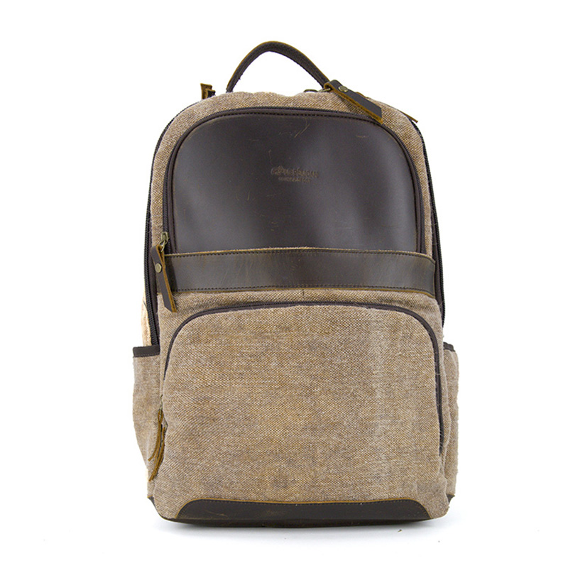 19SC-7748D OEM ríomhaire glúine backpack faisean bog, ábhar leathair fíor + chanbhás, gnó muinchille ríomhaire glúine backpack