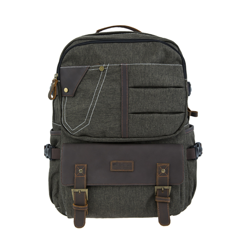 18SC-6891D Arm Canbhás Glas Durabel Fíor-leathar Backpack Gnó Glúine Pacáiste Pacáiste Fíor-Thaisteal