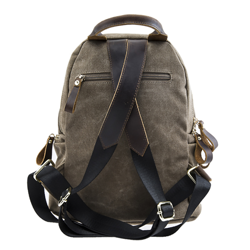 17SC-6357D Canbhás Leathar Saincheaptha Leathar Saincheaptha Vintage Leather Backpack Mála droma mórdhíola don Scoil