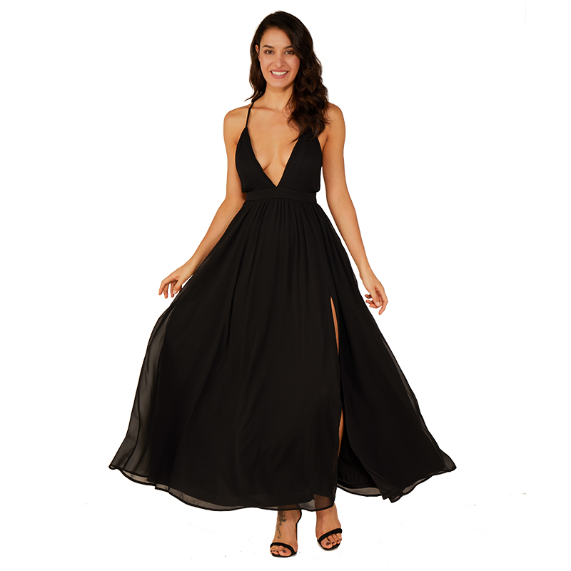 Gúna Gúnaí Galánta Sexy Chiffon Ardcháilíochta Tráthnóna Dubh V Ardchaighdeáin