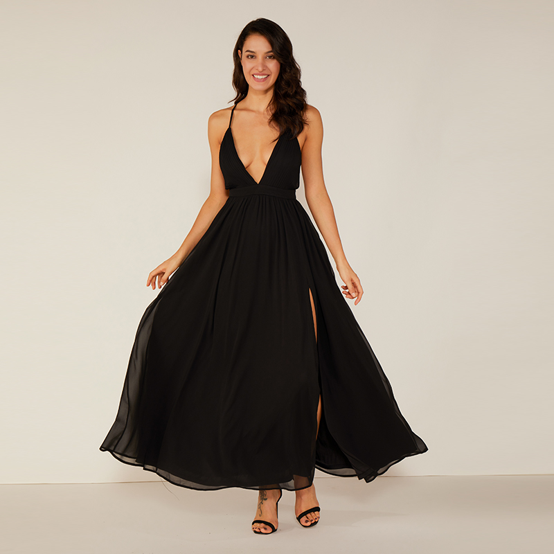 Gúna Gúnaí Galánta Sexy Chiffon Ardcháilíochta Tráthnóna Dubh V Ardchaighdeáin