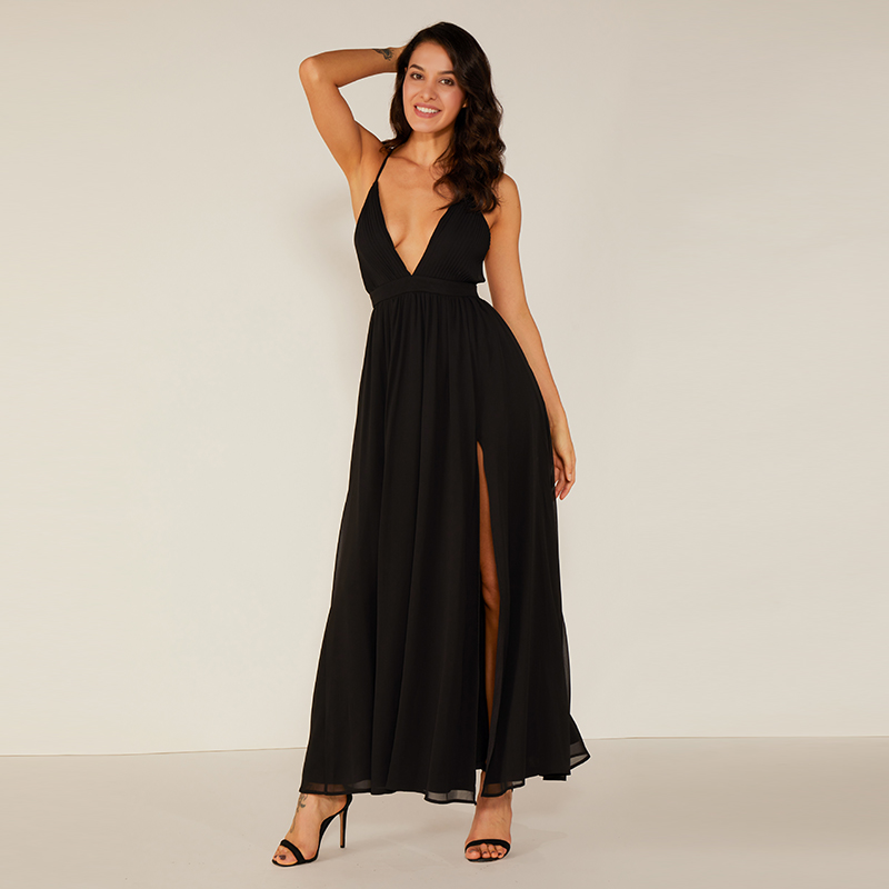 Gúna Gúnaí Galánta Sexy Chiffon Ardcháilíochta Tráthnóna Dubh V Ardchaighdeáin