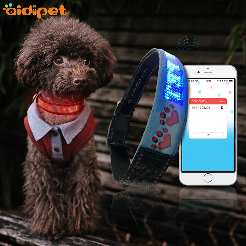 Leathar Mórdhíola Adjustable faoi stiúir Collar Madraí agus Leash Le scáileán flashing