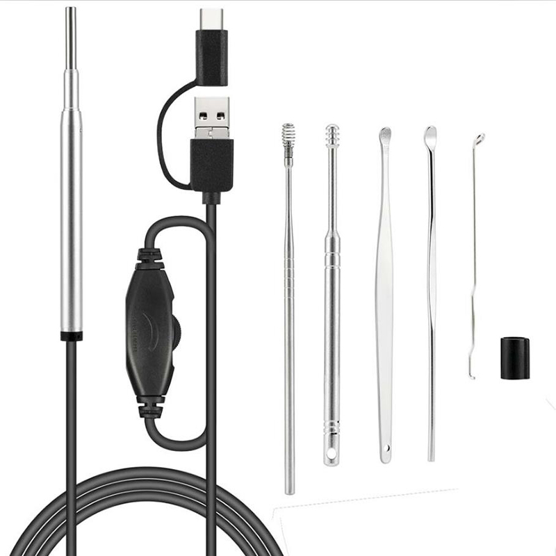 Wifi Otoscope 3 i 1 3.9mm Borescope Cigireacht Cluas Remover céir Uirlis 720P Ceamara uiscedhíonach le 6 inoiriúnaithe LED Ag luí leis Android agus iOS