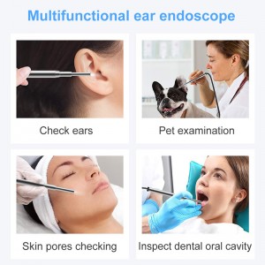 Wifi Otoscope 3 i 1 3.9mm Borescope Cigireacht Cluas Remover céir Uirlis 720P Ceamara uiscedhíonach le 6 inoiriúnaithe LED Ag luí leis Android agus iOS