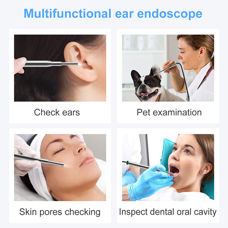 Wifi Otoscope 3 i 1 3.9mm Borescope Cigireacht Cluas Remover céir Uirlis 720P Ceamara uiscedhíonach le 6 inoiriúnaithe LED Ag luí leis Android agus iOS