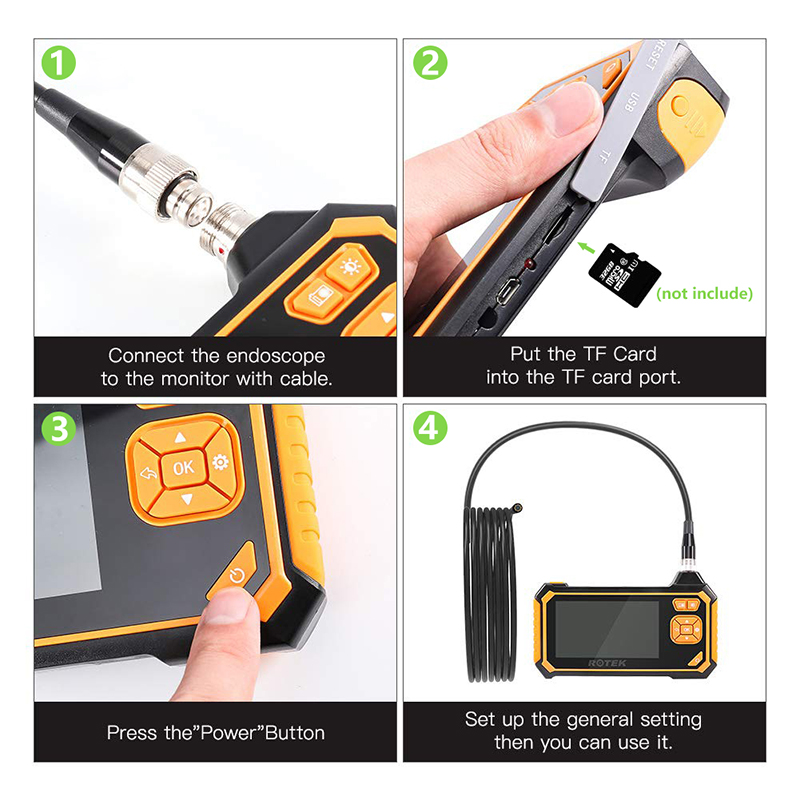 Endoscope Tionsclaíoch 1080P HD Dath 4.3inch Scáileán LCD Borescope Fócas Fada Ceamara Cigireachta i bhfad IP67 IPheld Digital Endoscope