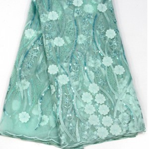 Lása bláthanna 3d le seacainí fabraic lása Ardchaighdeáin Fraincise san Afraic le haghaidh páirtí bainise Fabraic lása bróidnéireachta glan