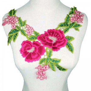 Saor in Aisce íoslódáil Féach ar Collar Lása Bróidnéireacht Floral Lása 3D Colorful Paistí Muineál Neckline