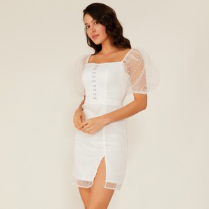 Stíl Gúnaí Bán Lása Chiffon Samhraidh Dot Gúna Gúnaí Galánta Vintage Galánta