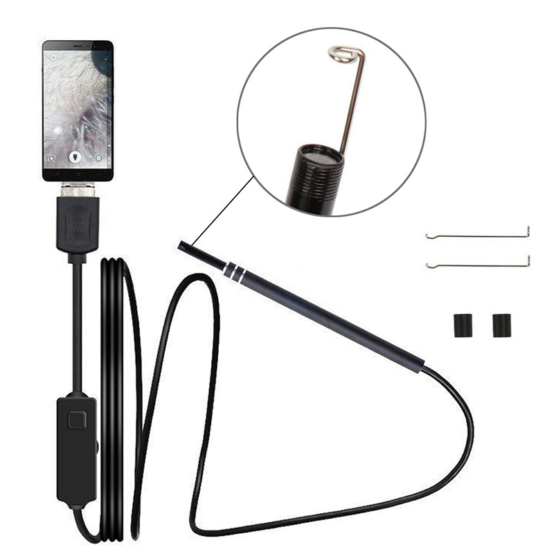 2 i 1 Borescope Cigireacht Cluas Remover céir Uirlis 720P Ceamara uiscedhíonach le 6 adjustable LED Ag luí leis Android agus iOS