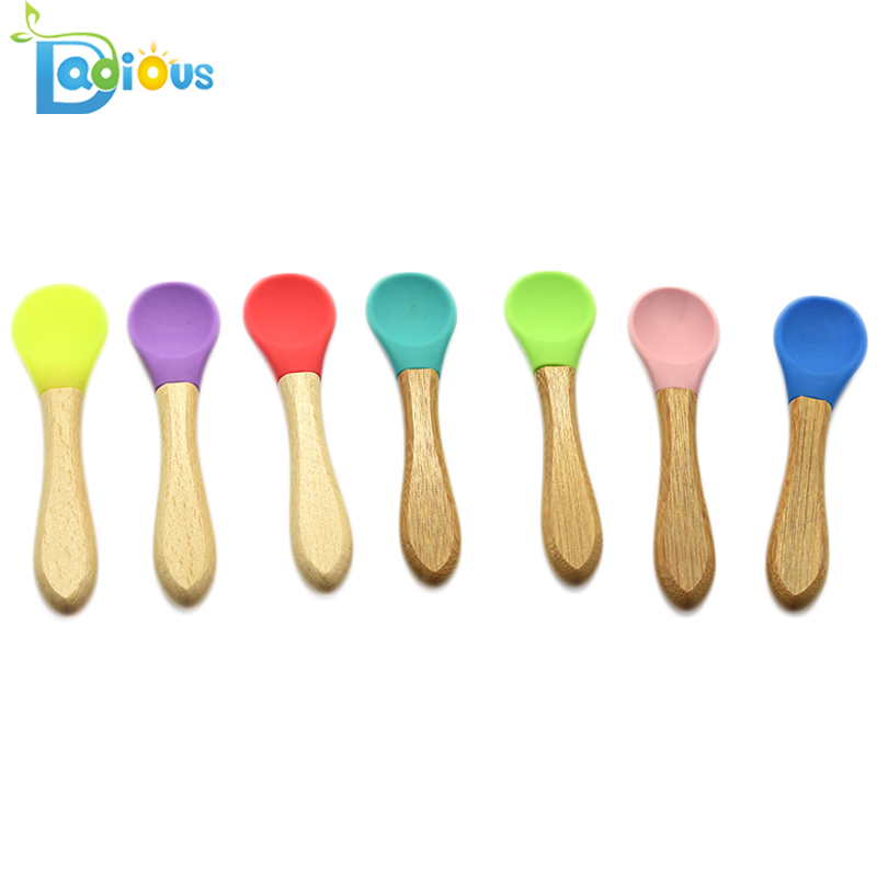 Saincheaptha Lógó Bambú Baby Tools Grád Bia Silicone Baby Spoons Baby spúnóga nádúrtha saor in aisce