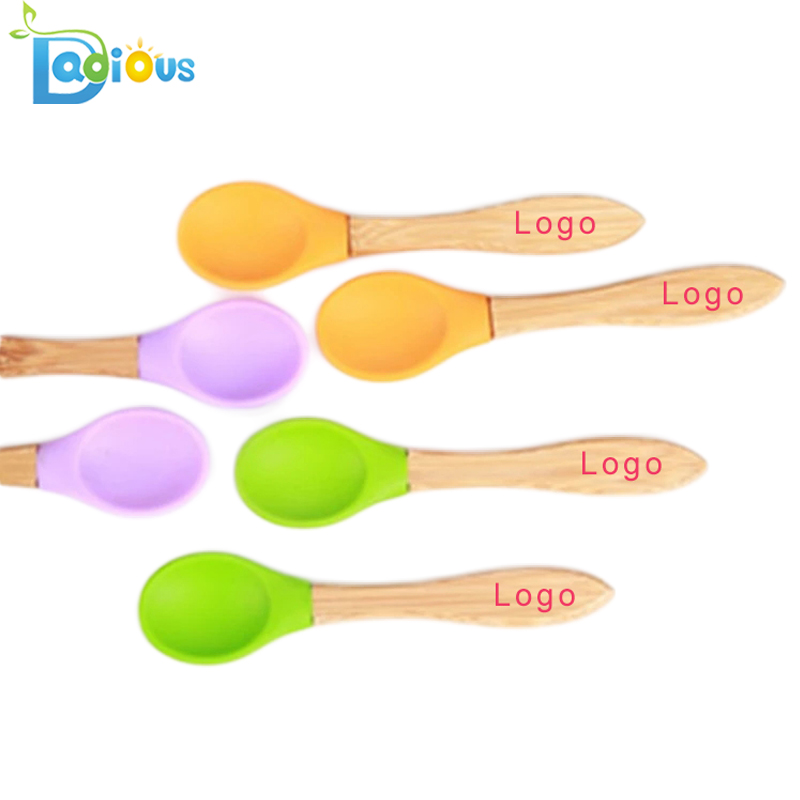 Saincheaptha Lógó Bambú Baby Tools Grád Bia Silicone Baby Spoons Baby spúnóga nádúrtha saor in aisce