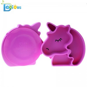 Pláta Shúchán Mhias FDA Silicone Grip Pláta Lapadán Roinnte BPA Saor ó Phláta Silicone Baby Pláta