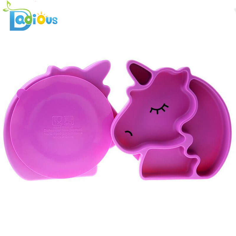 Pláta Shúchán Mhias FDA Silicone Grip Pláta Lapadán Roinnte BPA Saor ó Phláta Silicone Baby Pláta