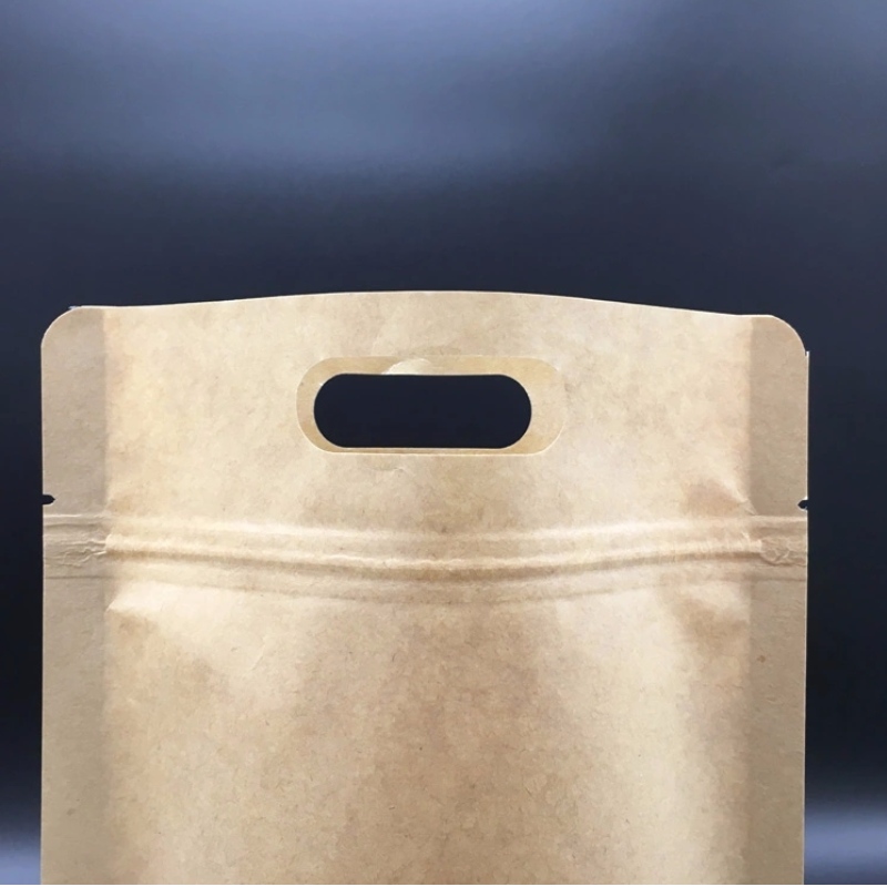 Kraft paper Stand Up Pouch with Ziplock and die cute handle for mutrid &džube and other kuivatatud puuviljad