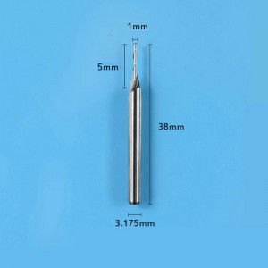 Giotáin Milling Carbide, Double Flutes Bíseach Carbide Srón Muileann Deireadh Srón CNC Bit 1mm Gearradh Dia.