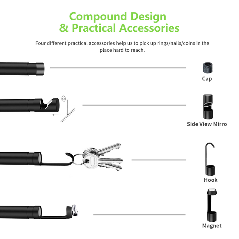 Sreang Endoscope 2.0 Megapixels HD WiFi Borescope USB Comhéadan Cigireachta Uiscedhíonach nathair Camerafor Android, iOS agus Windows, iPhone, Samsung, Tablet, Mac