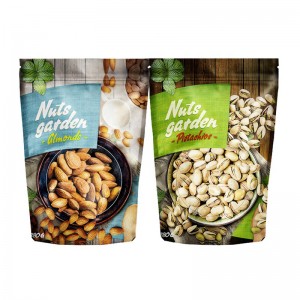 Pouch Le Páipéar Kraft Zipper Seas Suas Mála Pacáistiú Bia Mála Dioscaí Clóbhuailte Clóbhuailte