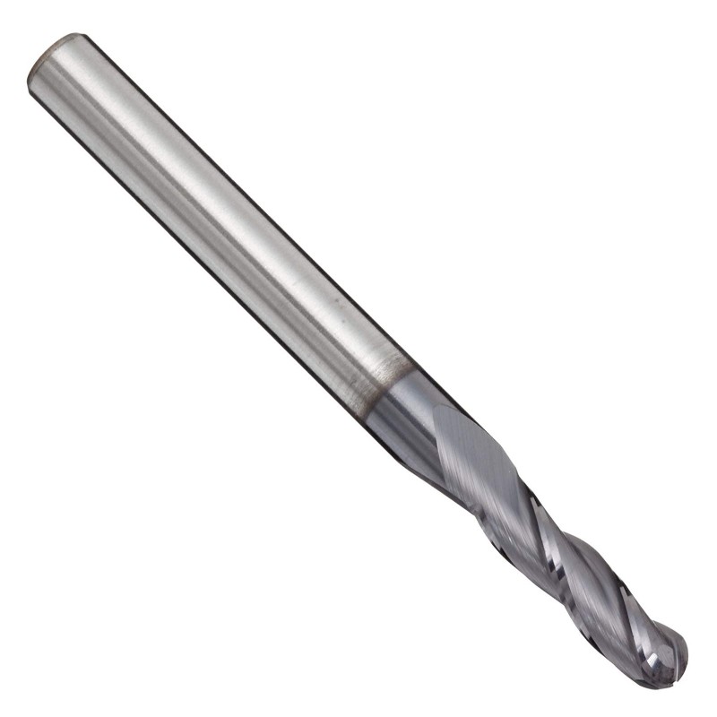 Muileann Deireadh Srón Micrigh Ball Carbide, Críoch Críochnaithe AlTiN Monolayer, 30 Deg Helix, 3 Fliúit, Trastomhas Gearrtha 1.5000 