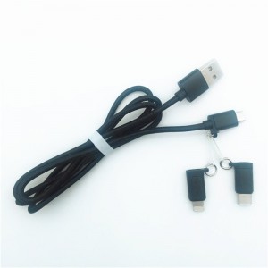 KPS-1002CB 3in1 Ardchaighdeán 1M 2a OD3.5MM níolón braided mhuirearú USB cábla