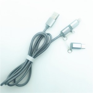 KPS-1002CB 3in1 Ardchaighdeán 1M 2a OD3.5MM níolón braided mhuirearú USB cábla