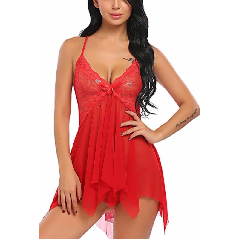 Foireann na mBan Lingerie Lace Babydoll V Muineál Sleepwear Strap Chemise