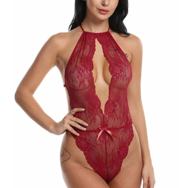 Lingerie Sexy do Lása na mBan Lace Píosa Amháin Babydoll Bodysuit Rose-team