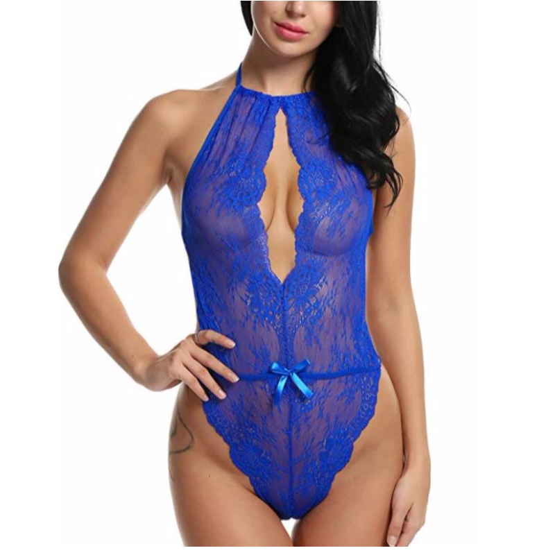 Lingerie Sexy do Lása na mBan Lace Píosa Amháin Babydoll Bodysuit Rose-team