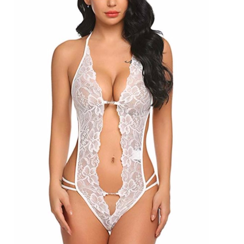 Mná Sexy Teddies V Deep Lingerie Lace Babydoll Mini Bodysuit i White White Green Rose-team