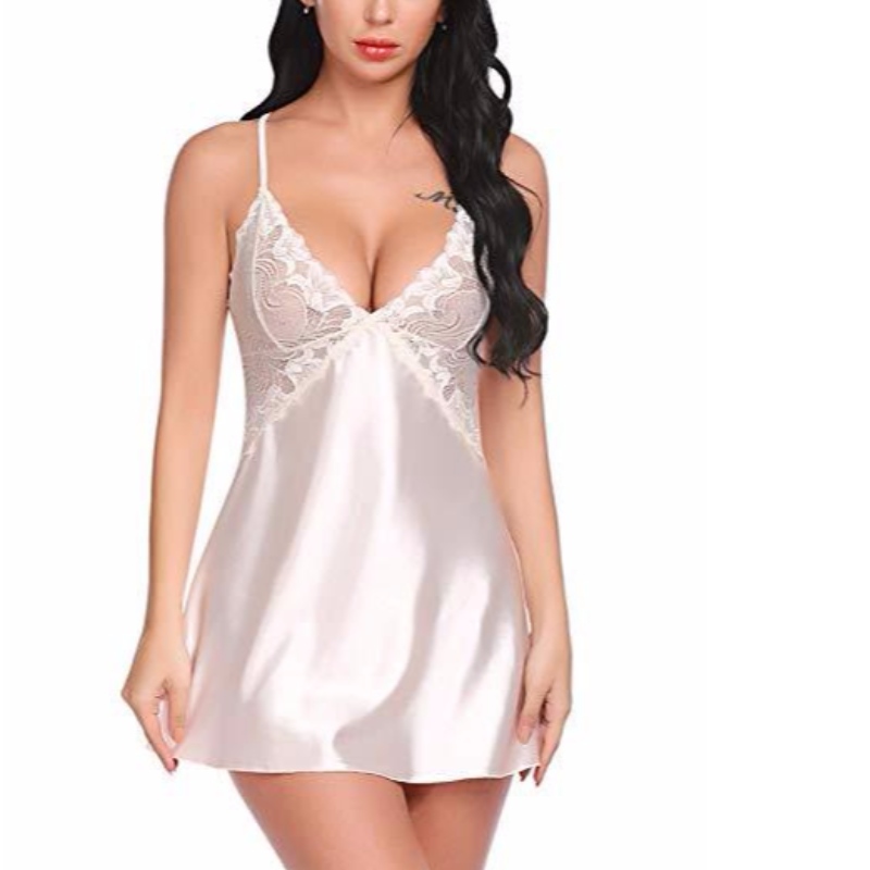 Mná Sexy Lingerie V Éadaí Oíche Muineál Satin Sleepwear Lace Chemise Mini Teddy Rose-team