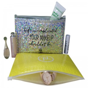 faisean méid saincheaptha dúnadh zip uiscedhíonach mála mboilgeog scannán léasair / makeup bean léasair dhochreidte / mála mboilgeog zipper bronntanais