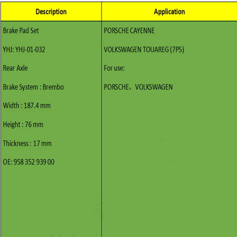 Pads coscáin (OE: 958 352 939 00)