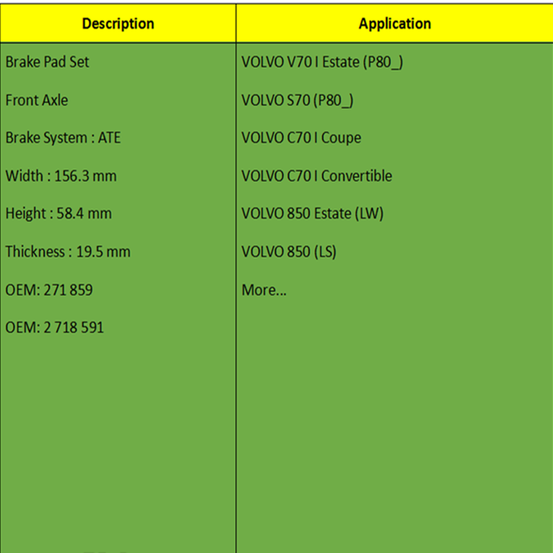 Pads coscáin (OE: 271 859, OE: 2 718 591)