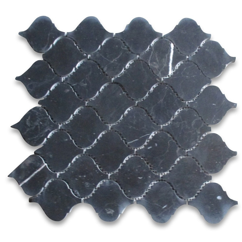 Poncanna mósáic tíleanna mósáic Nero marquina dubh 1x2 ciseán bán