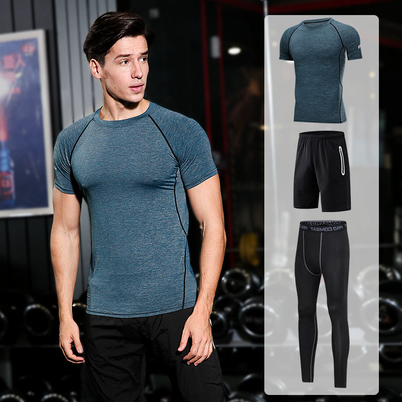 Suit Aclaíochta FDMM003-3 na bhFear, T-léine + Shorts Loose + Pants daingean le haghaidh Rith