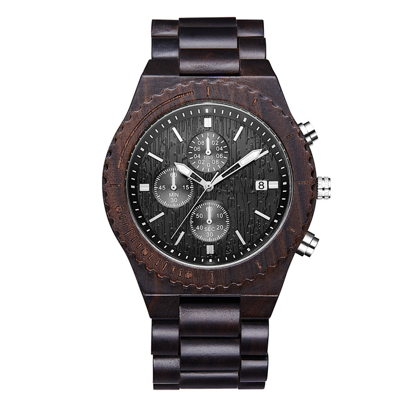 Ilfheidhmeach Chronograph Black Watch Watch na bhFear Eco-chairdiúil Watch Wood Nádúrtha